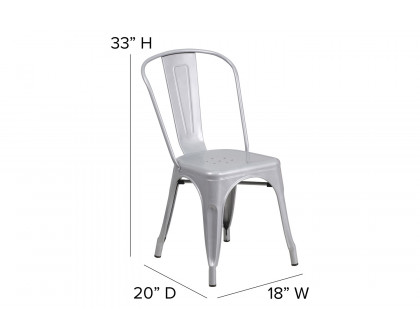 BLNK Perry Commercial Metal Indoor-Outdoor Stackable Chair with Poly Resin Wood Seat - Silver/Gray