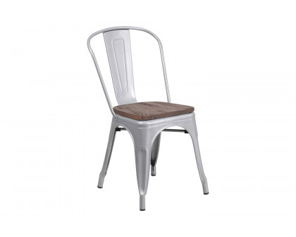 BLNK Perry Metal Stackable Chair with Wood Seat - Silver