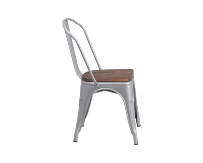 BLNK Perry Metal Stackable Chair with Wood Seat - Silver