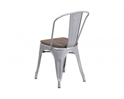 BLNK Perry Metal Stackable Chair with Wood Seat - Silver