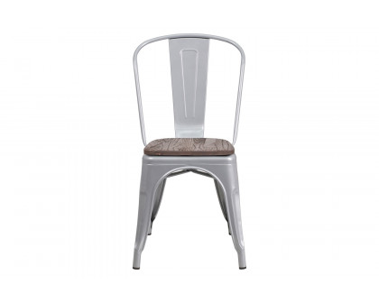 BLNK Perry Metal Stackable Chair with Wood Seat - Silver