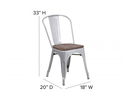 BLNK Perry Metal Stackable Chair with Wood Seat - Silver