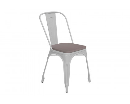 BLNK Perry Commercial Metal Indoor-Outdoor Stackable Chair with Poly Resin Wood Seat - White/Gray