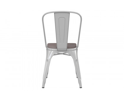 BLNK Perry Commercial Metal Indoor-Outdoor Stackable Chair with Poly Resin Wood Seat - White/Gray