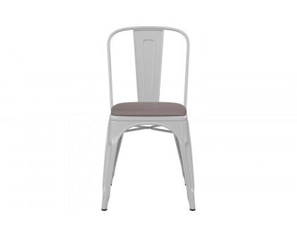 BLNK Perry Commercial Metal Indoor-Outdoor Stackable Chair with Poly Resin Wood Seat - White/Gray