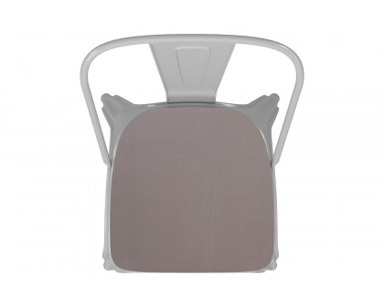 BLNK Perry Commercial Metal Indoor-Outdoor Stackable Chair with Poly Resin Wood Seat - White/Gray