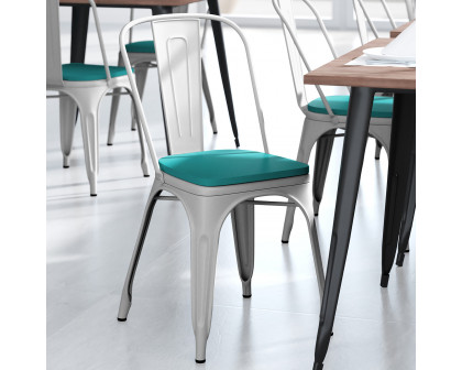 BLNK Perry Commercial Metal Indoor-Outdoor Stackable Chair with Poly Resin Wood Seat - White/Mint Green