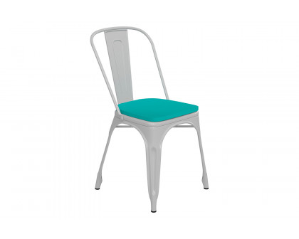 BLNK Perry Commercial Metal Indoor-Outdoor Stackable Chair with Poly Resin Wood Seat - White/Mint Green