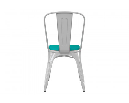 BLNK Perry Commercial Metal Indoor-Outdoor Stackable Chair with Poly Resin Wood Seat - White/Mint Green