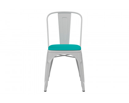 BLNK Perry Commercial Metal Indoor-Outdoor Stackable Chair with Poly Resin Wood Seat - White/Mint Green