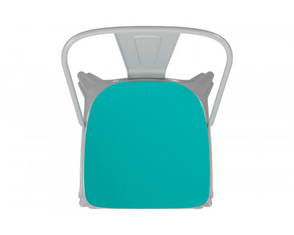 BLNK Perry Commercial Metal Indoor-Outdoor Stackable Chair with Poly Resin Wood Seat - White/Mint Green