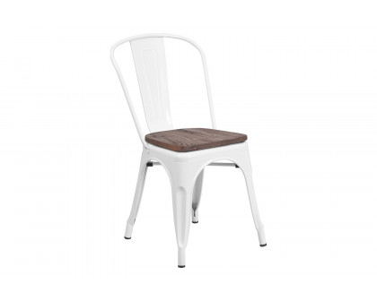 BLNK Perry Metal Stackable Chair with Wood Seat - White