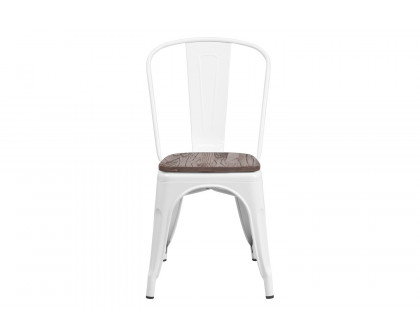 BLNK Perry Metal Stackable Chair with Wood Seat - White