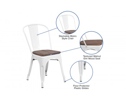 BLNK Perry Metal Stackable Chair with Wood Seat - White