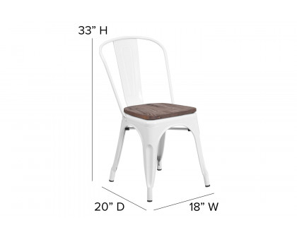 BLNK Perry Metal Stackable Chair with Wood Seat - White