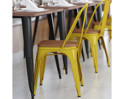 BLNK Perry Commercial Metal Indoor-Outdoor Stackable Chair with Poly Resin Wood Seat - Yellow/Teak