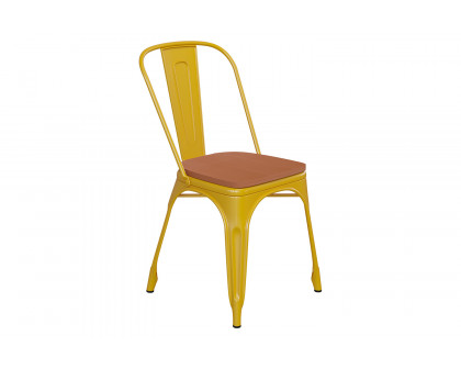 BLNK Perry Commercial Metal Indoor-Outdoor Stackable Chair with Poly Resin Wood Seat - Yellow/Teak