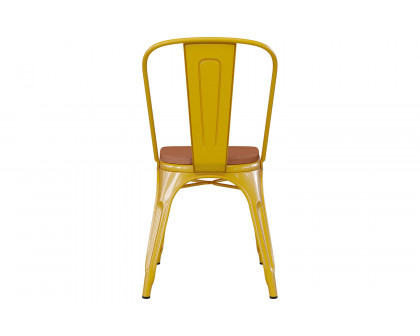 BLNK Perry Commercial Metal Indoor-Outdoor Stackable Chair with Poly Resin Wood Seat - Yellow/Teak