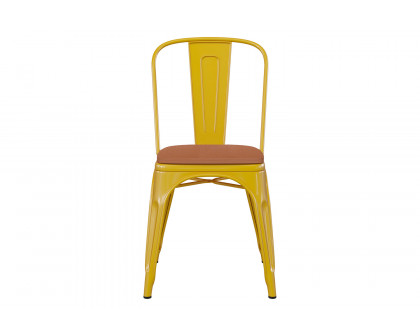 BLNK Perry Commercial Metal Indoor-Outdoor Stackable Chair with Poly Resin Wood Seat - Yellow/Teak