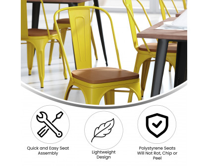 BLNK Perry Commercial Metal Indoor-Outdoor Stackable Chair with Poly Resin Wood Seat - Yellow/Teak