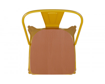 BLNK Perry Commercial Metal Indoor-Outdoor Stackable Chair with Poly Resin Wood Seat - Yellow/Teak