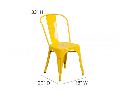 BLNK Perry Commercial Metal Indoor-Outdoor Stackable Chair with Poly Resin Wood Seat - Yellow/Teak