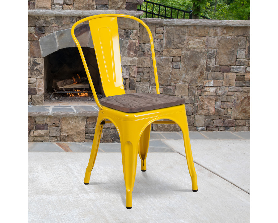 BLNK Perry Metal Stackable Chair with Wood Seat