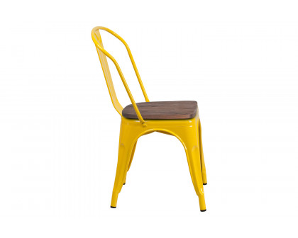 BLNK Perry Metal Stackable Chair with Wood Seat - Yellow