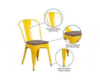 BLNK Perry Metal Stackable Chair with Wood Seat - Yellow