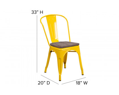 BLNK Perry Metal Stackable Chair with Wood Seat - Yellow