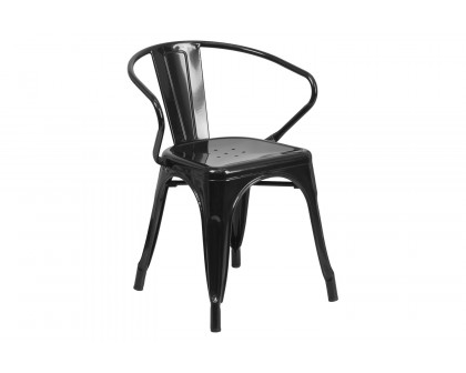 BLNK™ Luna Commercial Metal Indoor-Outdoor Chair with Arms - Black