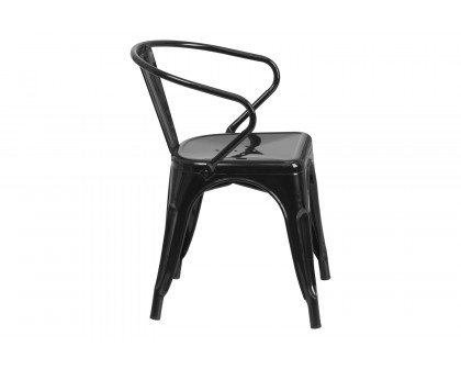 BLNK™ Luna Commercial Metal Indoor-Outdoor Chair with Arms - Black