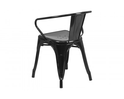 BLNK™ Luna Commercial Metal Indoor-Outdoor Chair with Arms - Black