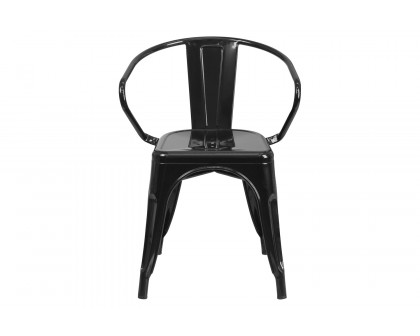 BLNK™ Luna Commercial Metal Indoor-Outdoor Chair with Arms - Black