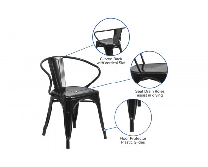 BLNK™ Luna Commercial Metal Indoor-Outdoor Chair with Arms - Black