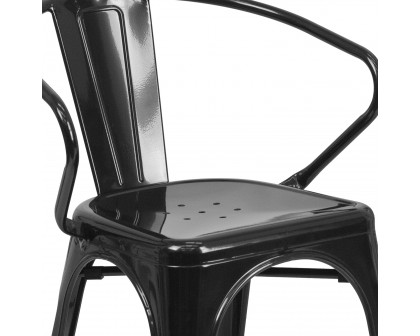 BLNK™ Luna Commercial Metal Indoor-Outdoor Chair with Arms - Black