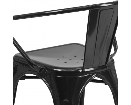 BLNK™ Luna Commercial Metal Indoor-Outdoor Chair with Arms - Black