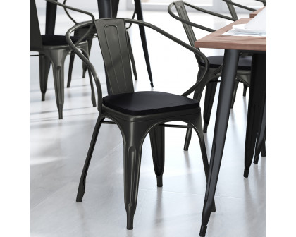 BLNK Luna Commercial Metal Indoor-Outdoor Chair with Arms with Black Poly Resin Wood Seat