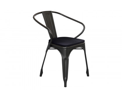 BLNK Luna Commercial Metal Indoor-Outdoor Chair with Arms with Black Poly Resin Wood Seat