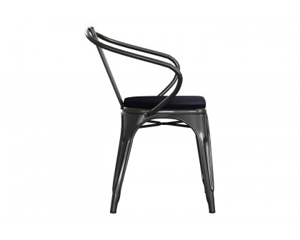 BLNK Luna Commercial Metal Indoor-Outdoor Chair with Arms with Black Poly Resin Wood Seat