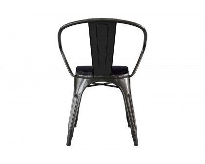 BLNK Luna Commercial Metal Indoor-Outdoor Chair with Arms with Black Poly Resin Wood Seat