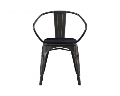 BLNK Luna Commercial Metal Indoor-Outdoor Chair with Arms with Black Poly Resin Wood Seat