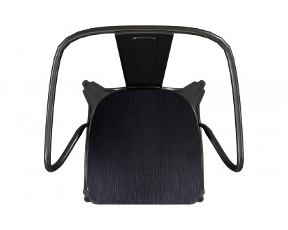 BLNK Luna Commercial Metal Indoor-Outdoor Chair with Arms with Black Poly Resin Wood Seat