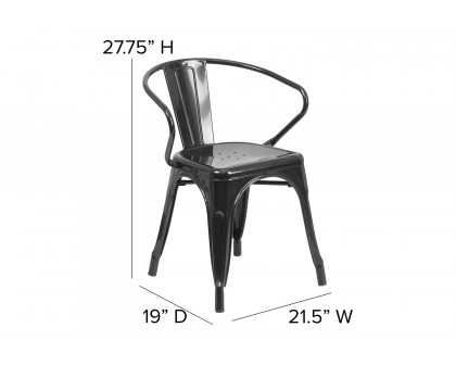 BLNK Luna Commercial Metal Indoor-Outdoor Chair with Arms with Black Poly Resin Wood Seat