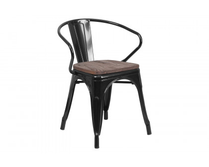 BLNK™ Luna Metal Chair with Wood Seat and Arms - Black