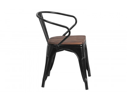 BLNK™ Luna Metal Chair with Wood Seat and Arms - Black