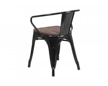 BLNK™ Luna Metal Chair with Wood Seat and Arms - Black