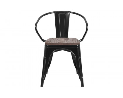 BLNK™ Luna Metal Chair with Wood Seat and Arms - Black