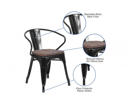 BLNK™ Luna Metal Chair with Wood Seat and Arms - Black