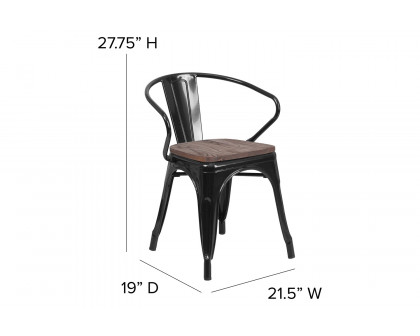 BLNK™ Luna Metal Chair with Wood Seat and Arms - Black